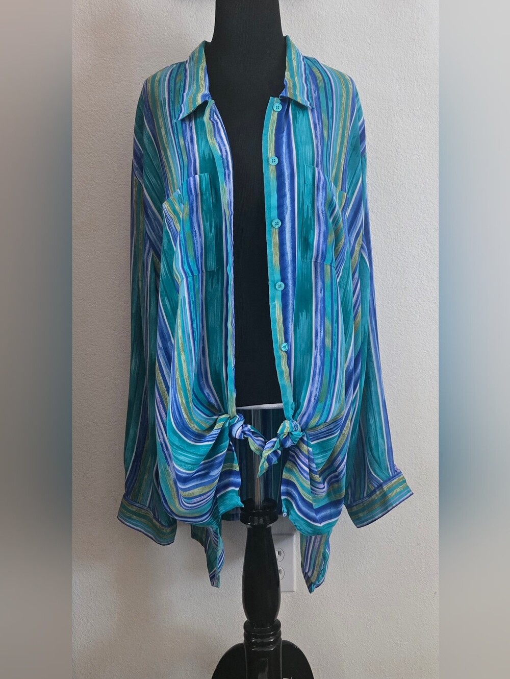 Vintage Koret Blue Watercolor Striped Blouse